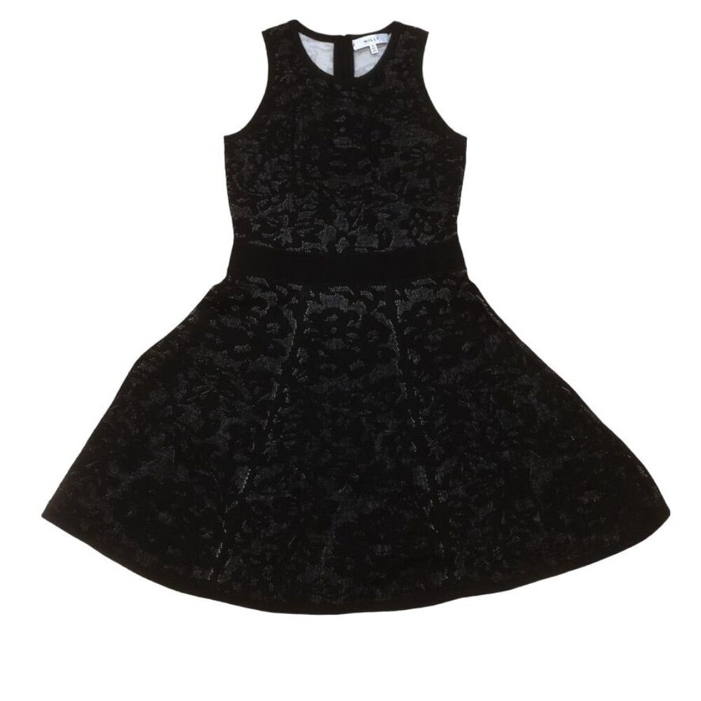 Milly Fit and Flare Dress Sleeveless Floral Womens Black Size P 0 2 Wool Knit